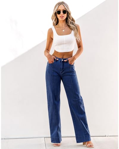 luvamia High Waisted Jeans for Women Blue Pants Women Womens Wide Leg Pants Wide Leg Jeans Women High Waisted Baggy Jeans Wide Leg Jeans for Women High Waist Size Small Size 4 6