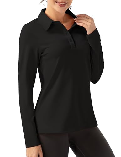 FKEEP Women Long Sleeve Polo Shirt Golf Sport Top Athletic Sportswear Tennis Activewear (Ink Wash, S)