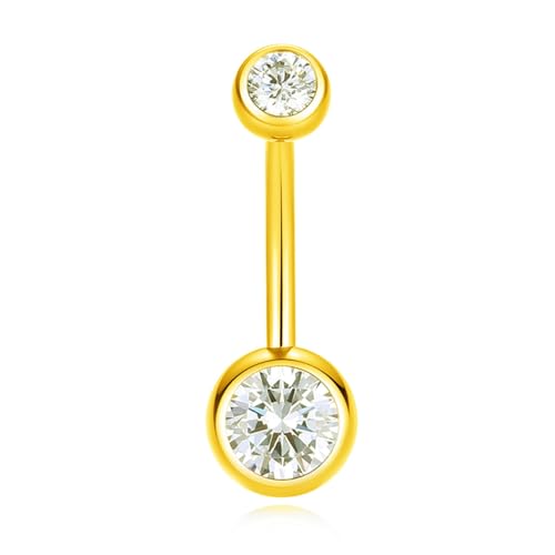 ORANGELOVE G23 Titanium Belly Button Ring CZ Round Cubic Zirconia Internally Threaded Belly Button Navel Piercing Ring Gold 14G 8mm Belly Body Piercings Barbell Jewelry Navel Ring for Women Men