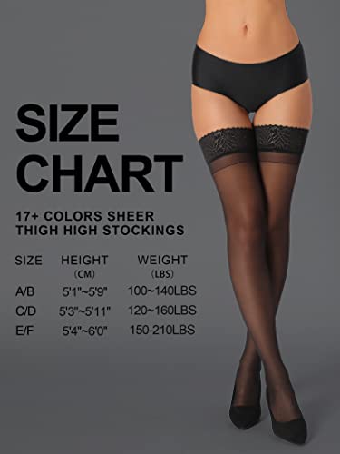 HONENNA Sheer Thigh High Stockings, 17+ Colors Stay Up Lace Top with Anti-Slip Silicone for Women, 1 Pair (Tan, C)