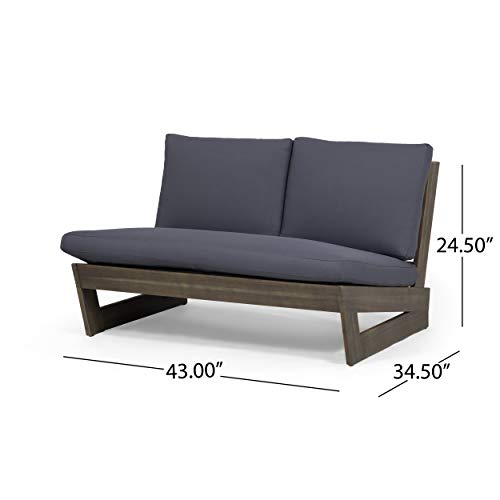 Great Deal Furniture GDFStudio Outdoor Acacia Wood Loveseat with Cushions, Gray and Dark Gray