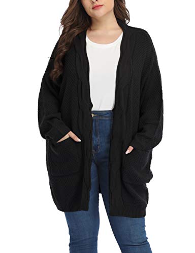 Classic Plus Size Sweaters for Women Oversized Long Cardigans (Black, 1X)