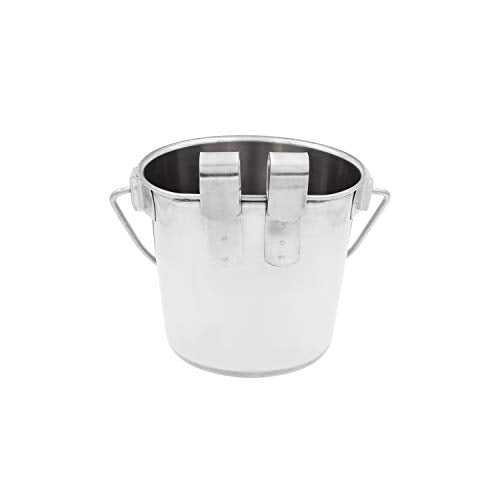 Fuzzy Puppy Flat Sided Pail with Dual Hooks, Snugly Fit On Dog, Cat and Critter Crates & Cages, Heavy Duty Stainless Steel | 1 Quart, (PN: FSP-1)