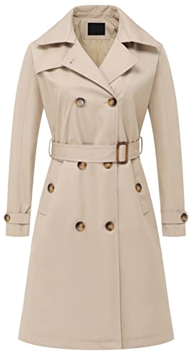 Chrisuno Dress Coats for Women Rain Trench Coat Mid Length Spring Abrigos Para Mujer Elegantes Double Breasted Water Resistant Windbreaker Classic Belted Lapel Overcoat Wine Red 2XL