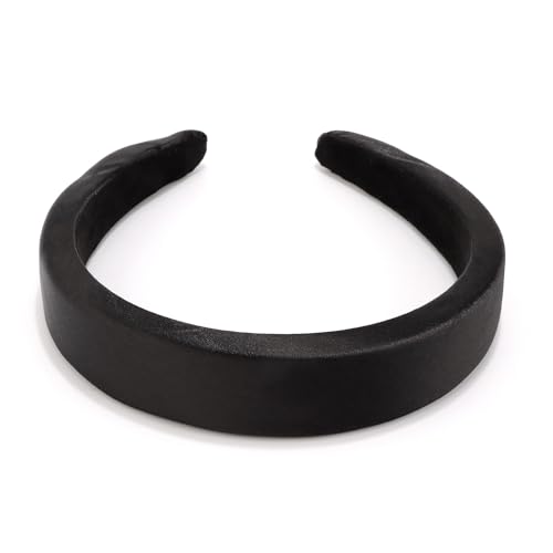 SuPoo Padded Headbands Black Headbands for Women Soft Thick Hairbands 1.1 inch Preppy Head Band Non Slip Fashion Satin Silky Hair Band Hoop Trendy y2k Hair Accessories diademas para mujer de moda