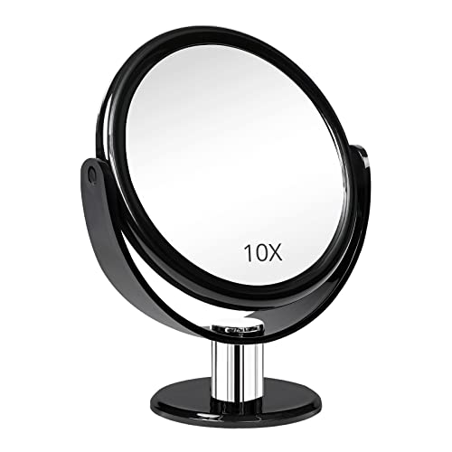 Fabuday Magnifying Makeup Mirror Double Sided - Tabletop Mirror with 1X and 10X Magnification, Magnified Desk Cosmetic Mirror with Stand for Makeup, Two Sided Mirror 6 inch, Black