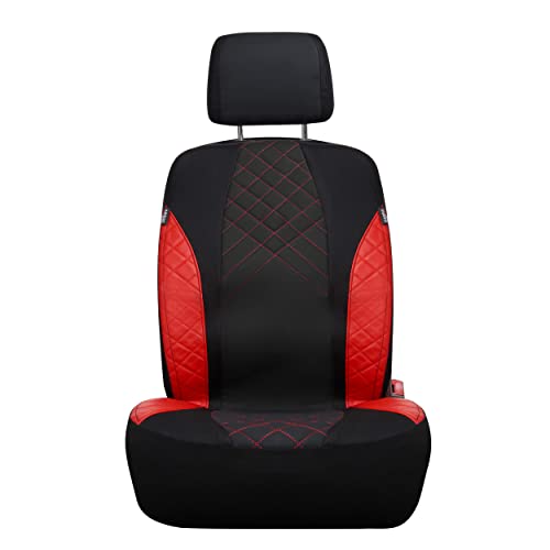 Custom Accessories 1-Piece Trilogy Seat Cover, Vegan Leather and Mesh Car Seat Cover, Universal-Fit for Cars, Trucks, and SUVs, Automotive Sat Cover - Black/Red