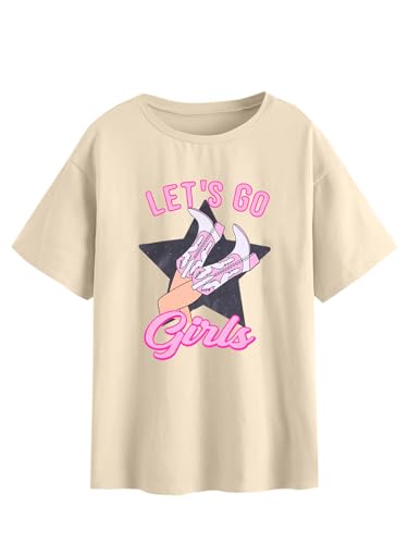 Let's Go Girls T Shirt Western Cowgirls Graphic Shirts Retro Country Music Tee Bridal Wedding Vacation Oversized Top Apricot