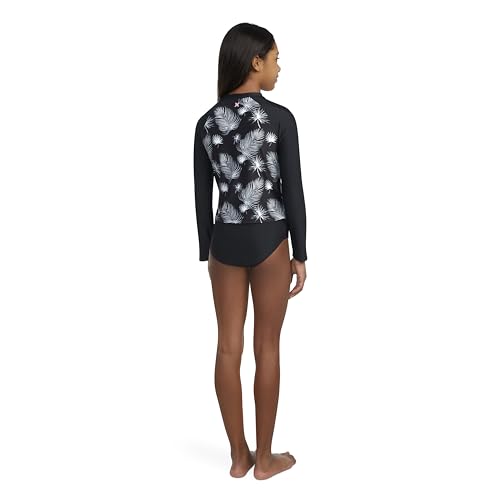 Hurley Girls Long Sleeve Rash Guard 2-Piece Swimsuit, Black/Sail, 8