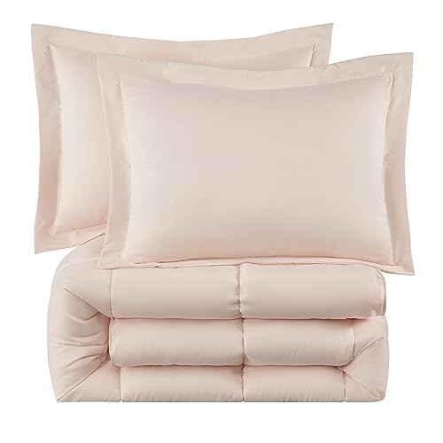 Chezmoi Collection 3-Piece Blush Comforter Set Queen Size - 110GSM Peach Skin Microfiber Polyester - Lightweight All Season Down Alternative Comforter - Box Stitch Duvet Insert with Corner Tabs