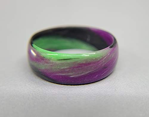 CORE CARBON RINGS - Handmade Ring Band - Carbon Fiber Green, Purple, and Black Marbled Glow Ring, Matte or High Gloss Finish, Glow-in-the-Glow, Durable, Waterproof, Sizes 4-16, Custom Band Widths