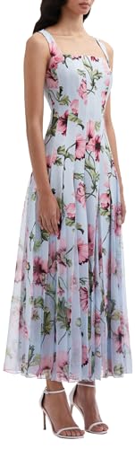 Oscar de la Renta, Poppy Cady Inset Dress, Light Blue/Pink, 12