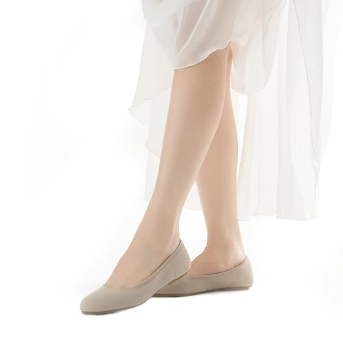 YORINDALE Women's Ballet Flats Soft Knit Lightweight Round Toe Slip On Comfort Ballerina Flat Shoes for Walking Low Wedge Soft Beige