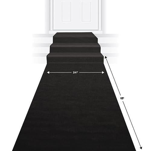 Beistle Black Novelty Polyester Fabric Aisle Runner For Weddings, Awards Night Theme, Proms, Ceremony Parties and Events, 24" x 15'