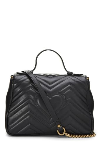 Gucci, Pre-Loved Black Leather GG Marmont Top Handle Shoulder Bag Small, Black