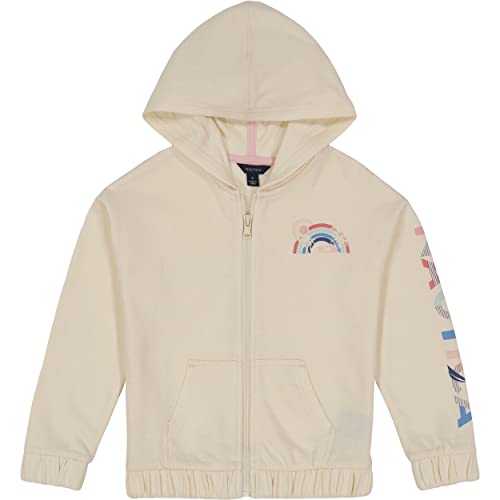 Nautica Girls' Logo Sweatshirt, Fleece Hoodie with Full-Zip Front & Pockets, Eggnog Sunset, 16