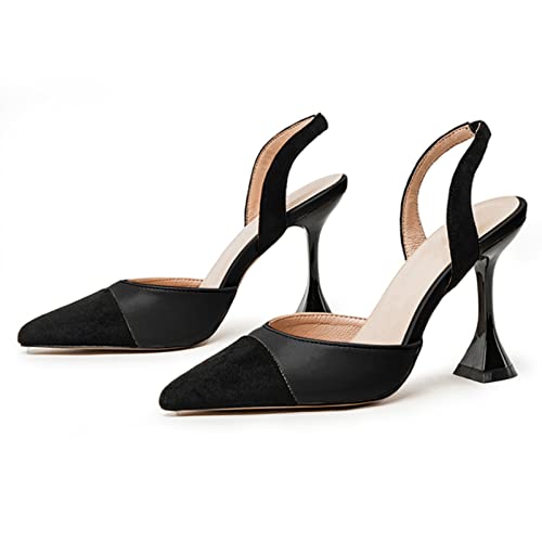 Coutgo Women's Slingback Pumps Pointed Toe Slip On Stiletto Heels Patchwork Dress Party Shoes, Apricot, Size 10