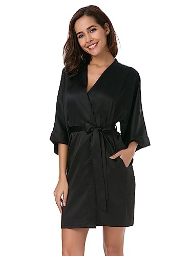 SIORO Women's Satin Kimono Robes 3/4 Sleeves Silk Bathrobes for Wedding Getting Ready Loungewear S-XXL