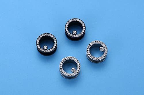 WBRWP 2pcs 2g(6mm) Hollow Silver Color Stainless Steel with Clear Zircon Screw Ear Plugs Tunnels Ear Expander : Ear Gauges Stretcher Body Piercing Jewelry