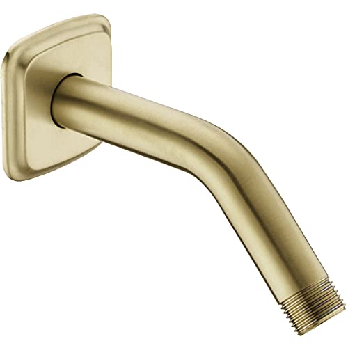 TRUSTMI Shower Arm with Flange, Angled 6-Inch Stainless Steel Replacement Pipe, Wall Mounted Tube for Bathroom Shower Head, Brushed Gold