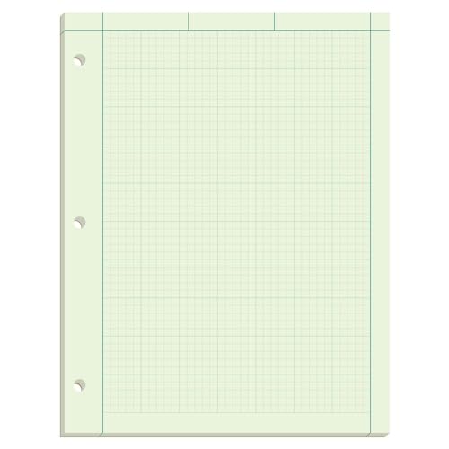 TOPS Engineering Computation Pad, 8-1/2" x 11", Glue Top, 5 x 5 Graph Rule on Back, Green Tint Paper, 3-Hole Punched, 100 Sheets (35500)