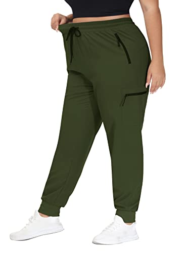 SEKINO Women's Plus Size Cargo Joggers Lightweight Quick Dry Hiking Pants Athletic Workout Outdoor Zipper Pockets Pants Army Green 1X