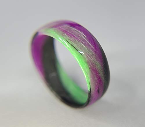 CORE CARBON RINGS - Handmade Ring Band - Carbon Fiber Green, Purple, and Black Marbled Glow Ring, Matte or High Gloss Finish, Glow-in-the-Glow, Durable, Waterproof, Sizes 4-16, Custom Band Widths