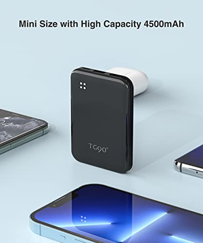 TG90° Mini Power Bank 4500mah Portable Charger with Built in Cable, Ultra Compact Battery Pack Portable Phone Charger Compatible with iPhone 13/13 Pro/12/12 Pro/11/11 Pro Max/X/XR/8/8 Plus/SE