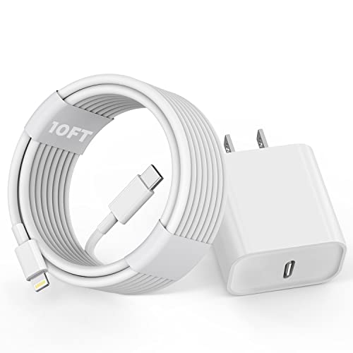 Fast iPhone Charger,10 Foot Extra Long iPhone Fast Charger【Apple MFi Certified】10FT Super Quick Apple Charging 20W USBC Type C Wall Charge Lightning Cable for iPhone 14/13 Pro/Mini/12/11/X/XR/SE/iPad