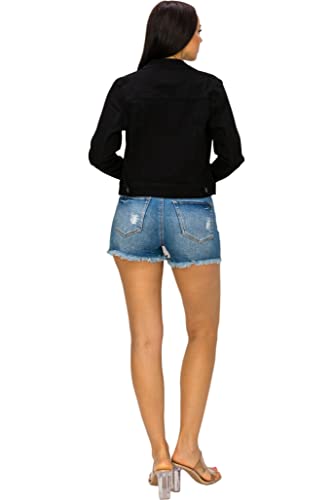 Creative Mimesis Denim Jean Jacket For Women Button up Long Sleeve Stone Washed S - 3XL (90243 Black, Small)