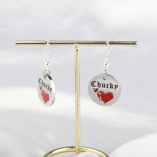 BEKECH Bride of Chucky Heart Gifts Bride of Chucky Drop Earrings for Horror Movie Lover Jewelry (red)