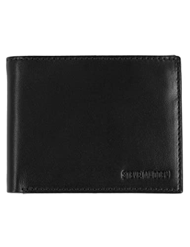 Steve Madden Men's Leather Wallet Extra Capacity Attached Flip Pockets, Black (Glove), One Size