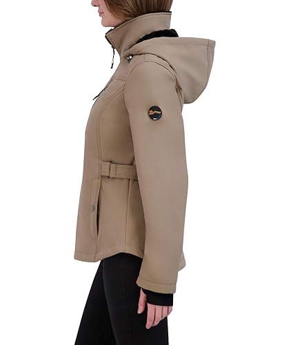 HFX Women's Softshell Power Stretch Fur Lining Jacket with Adjustable Hood, Beige