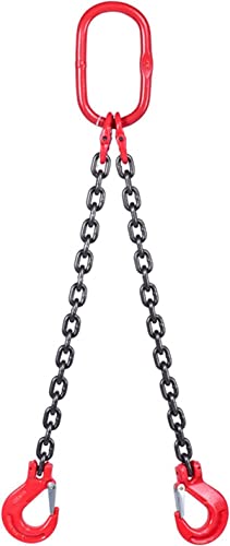 Chain Sling 2/5Inch X 5 Ft 4410lb Double Leg with Sling Hooks Chain Slings Adjusters Grade 80Alloy Steel Engine Chain Hoist Lifts【2 Ton】