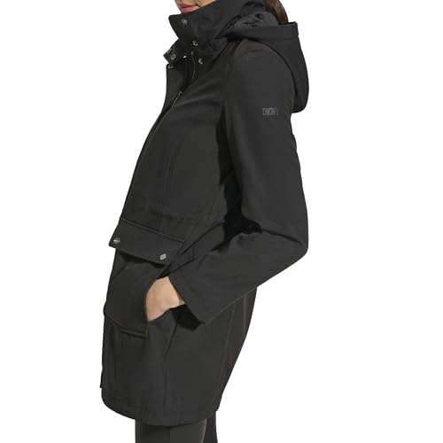 DKNY Women's Softshell Coat, Sofshell Hooded Black