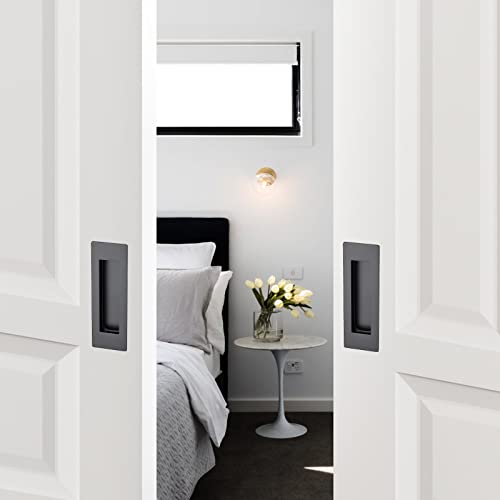 Ravinte 1 Pack Black Sliding Closet Door Handles Black Flush Pulls 4.72in Length Recessed Finger Pulls for Sliding Barn Door Sqaure Cabinet Pulls Stainless Steel