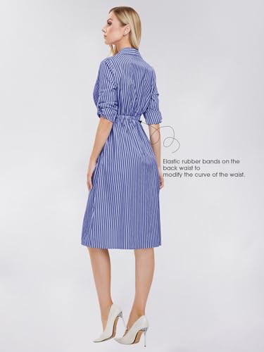 EXLURA Women's Long Sleeve Striped Button Down Shirt Dress with Pockets 2024 Fall Midi Dresses Business Casual Outfit