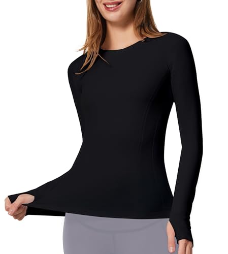 Gxpok Long Sleeve Workout Tops for Women Slim Fit,High-Stretch & Ultra-Soft Yoga Athletic Long Sleeve Shirts with Thumbhole(B Black,S)