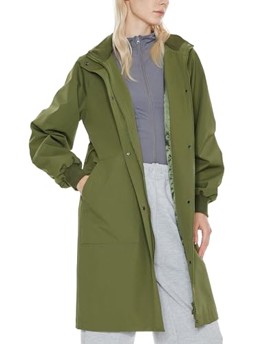 Orolay Women's Casual Hooded Raincoat Spring Light Jacket Zip Up Long Overcoat Warm Windbreaker with Belt Armygreen Small