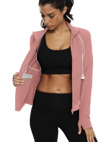VUTRU Womens Athletic Zip Up Jacket with Thumb Holes (Dark Coffee, S)