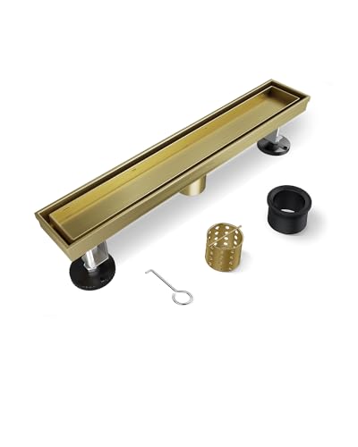 HTOH Shower Drain, 2 in 1 Linear Shower Drain 72 Inch(Brushed Nickel), 304 Stainless Steel Shower Floor Drain with Tile Insert Grate,Adjustable Feet,Hair Filter