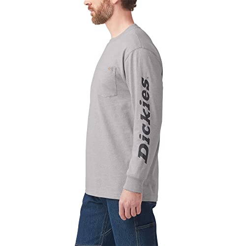 Dickies Men's Long Sleeve Wordmark Graphic T-Shirt, Heather Gray, Small