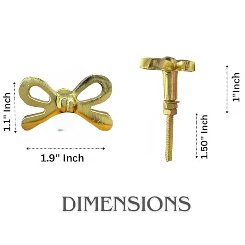 Perilla Home Set of 6 Brass Bow Knobs for Cabinet & Drawers Decorative Bow Knobs for Home Kitchen Cabinet Hardware Cupboard Metal knobs Door Dresser Wardrobe and Drawer Pulls