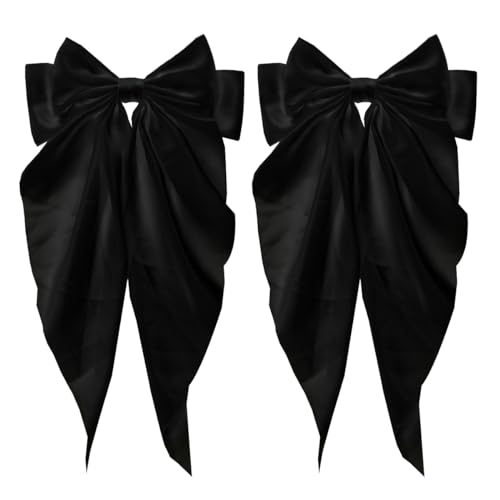 NYXXZ Hair Clip, Large Black Silky Satin Bow Hair Barrettes, 2Pcs Oversized Ribbon Hair Bow Clips for Women, Girl, Lady, Hair Accessories