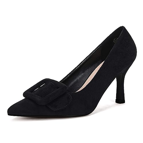 Women's Closed Pointed Toe Pumps Wedding Party Dress Heeded Shoes Stiletto High Heels with Square Buckle 5.5