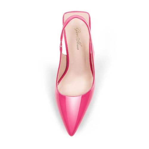 GENSHUO Women's Slingback Kitten Heel Pointed Closed Toe Stiletto Pumps Slip on Elastic Strap Wedding Party Dress Sandals Shoes Silver Size 7
