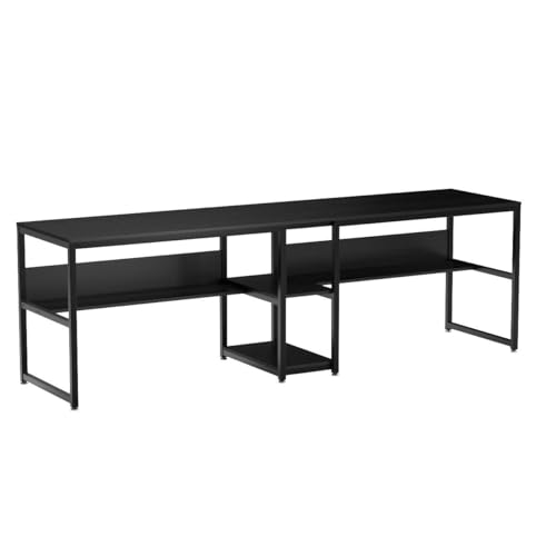 Tribesigns Two Person Desk with Bookshelf, 78.7 Computer Office Double Desk for Two Person, Rustic Writing Desk Workstation with Shelf for Home Office (Black)
