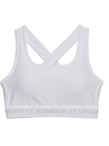 Under Armour Womens Crossback Mid Impact Sports Bra , White (100)/Halo Gray , Medium