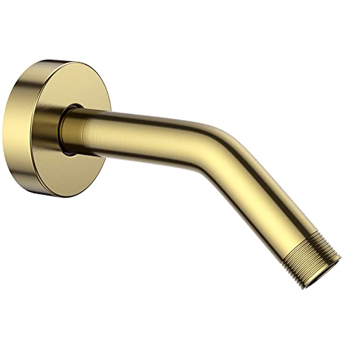 YASFEL Brushed Gold Shower Arm 6" Shower Extension Arm Pipe with Flange and Teflon Tape for Shower Head & Handheld Shower Head(SUS 304, Brushed Gold,NPT)