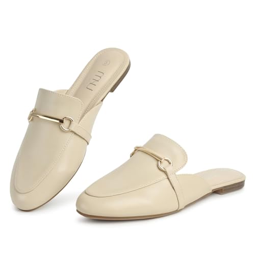 MUSSHOE Mules for Women Flats Comfortable Slip on Women Mules Backless Loafers,Tan pu 6